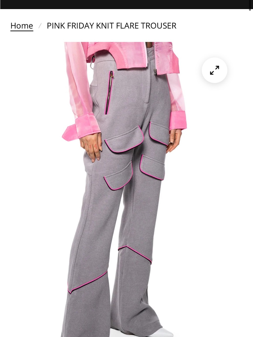 NWOT SOLD OUT AKIRA Pink Friday Knit Flare Trouser — Gray with Pink Trim